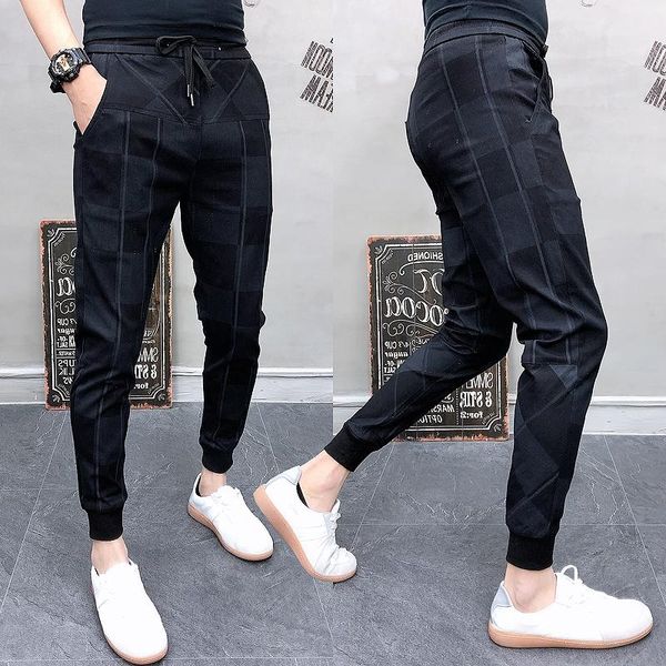 

men's pants 2021 autum mens joggers hip casual pencil pant sweatpants trousers streetwear plaid black harem plus size