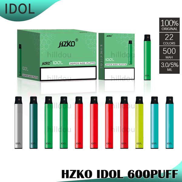 

100% original hzko idol disposable pod device kit 600 puff 500mah 3ml prefilled portable vape stick pen bar plus xxl max pk xxl