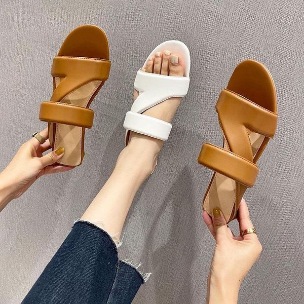 

big size women slippers 2021 casual flat heel slides shoes woman fashion solid outdoor ladies summers, Black