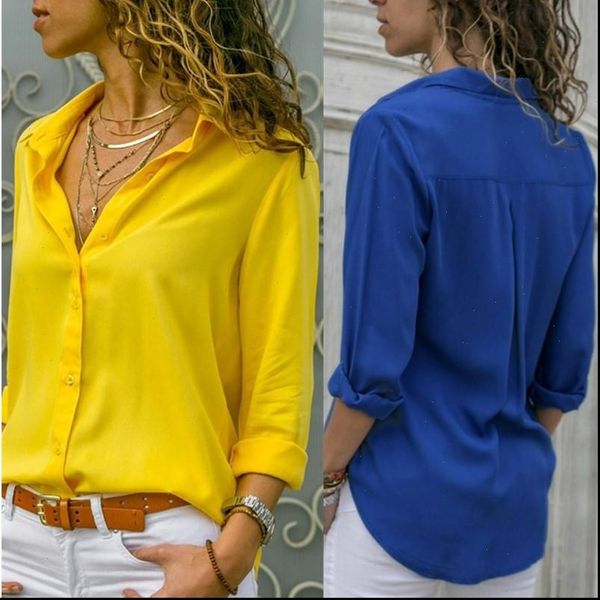 

casual loose womens shirt women blouse shirts autumn basic v neck plus size long sleeve buttons white clothing