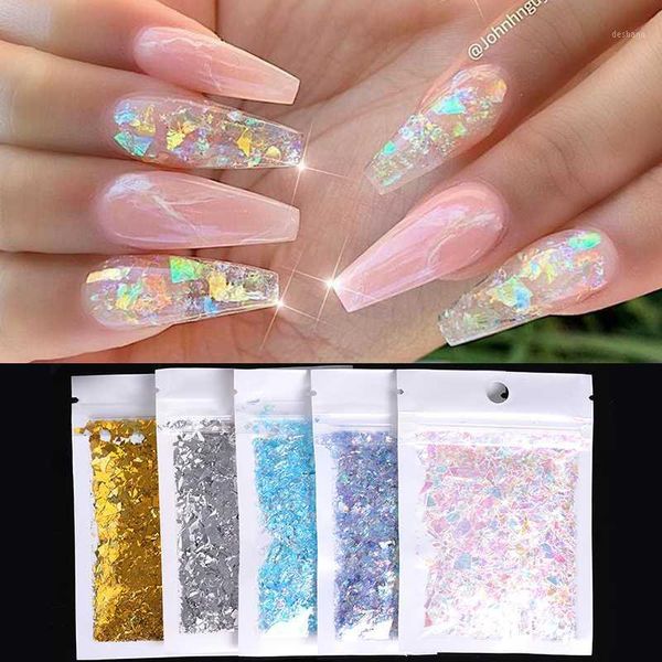 

5g holographics irregular candy glass paper flakies sequins colorful quadrangle nail power paillette art decoration design1, Silver;gold