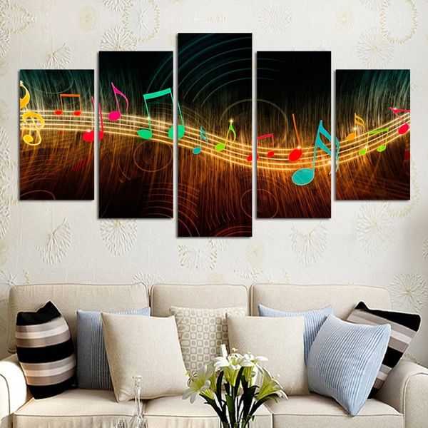 

hd printed modern wall art home painting 5 panel music notation decoration posters picture on canvas living room(no frame)