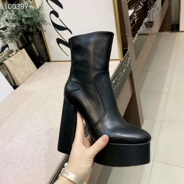 

paris winter real leather women over knee boots platform fashion brand high heel shoes party street footwear, Black