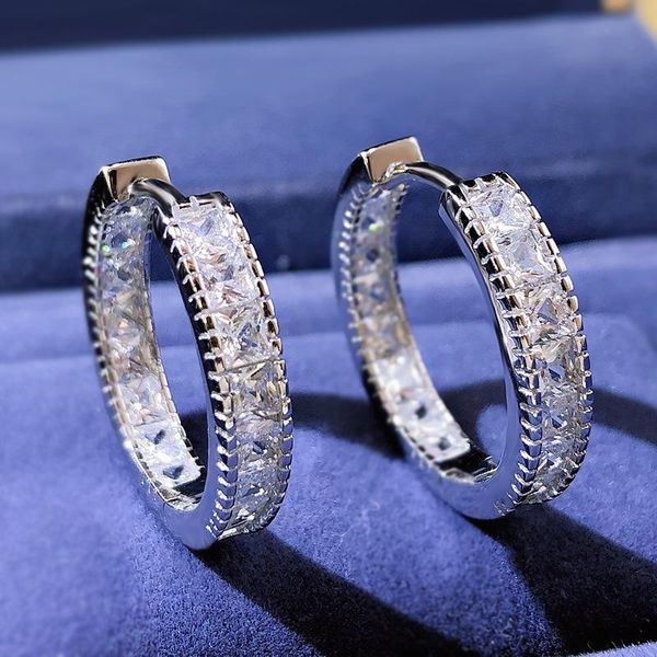 

stud luxury 925 sterling silver iced cut round circle created moissanite earring hip hop bling hoop huggie earrings for women, Golden;silver