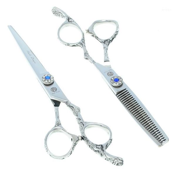 

6.0" professional hair scissors plum flower handle japan 440c hairdressing cutting thinning shears salon tools lzs02991