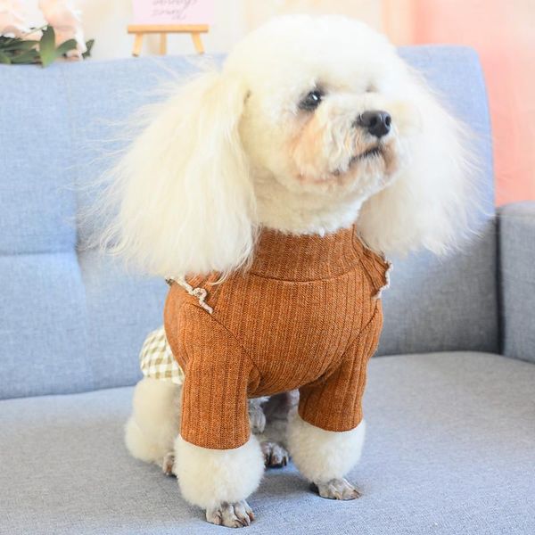 

dog apparel woolen skirt fall winter clothes teddy thick padded coat small pet princess fashion plaid strap soft