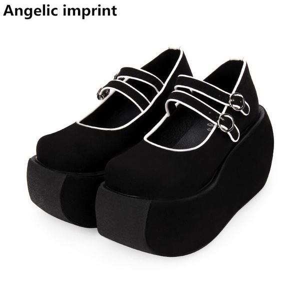 

dress shoes angelic imprint woman mori girl lolita cosplay lady high wedges heels pumps women princess party buckles 33-47, Black