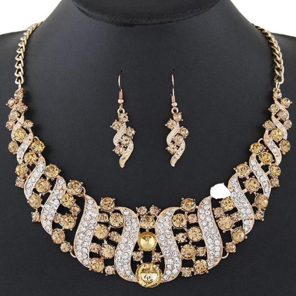 

earrings & necklace rhinestone inlaid chain hook bridal wedding party jewelry set, Silver