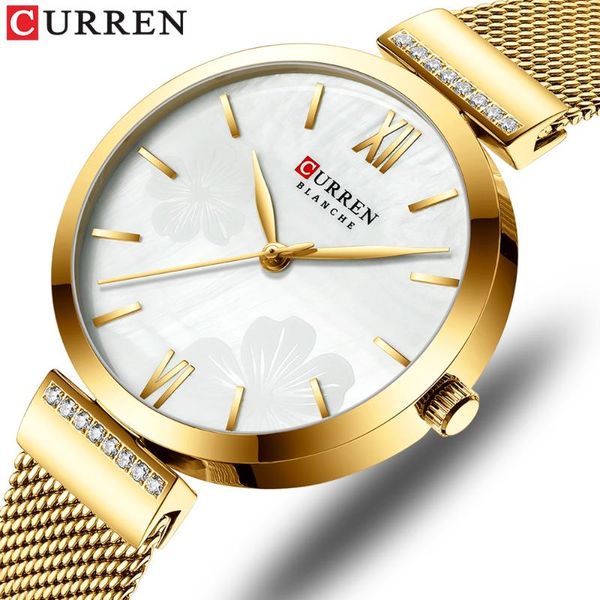 

wristwatches curren women watches girls diamond dial ladies gift watch dress clock calendar relogio feminin, Slivery;brown