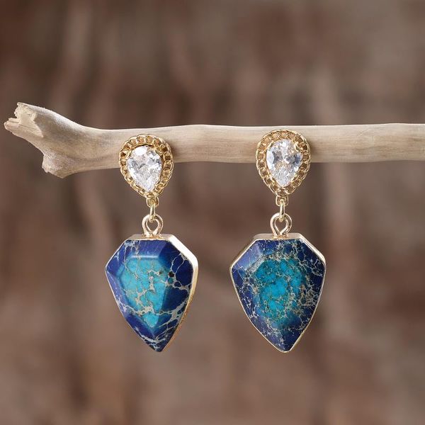 

dangle & chandelier protective shield blue regalite stones zircon pave teardrop hook earrings, Silver