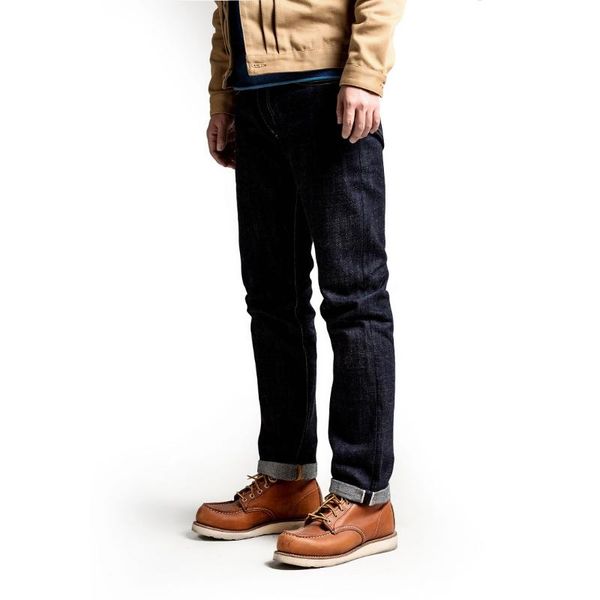 

men's jeans sd107-0001 heavyweight slim-fit straight-leg with indigo trim, unwashed pants, unprocessed coarse denim, Blue