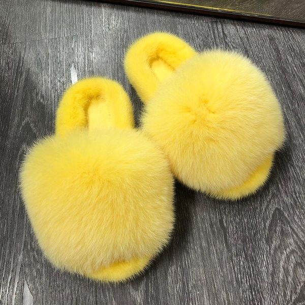 

slippers yoloagain women fur slides ladies real mink house fluffy, Black