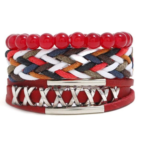 

vintage rope braided bracelet diy three-piece set combination women beaded cowhide charm bracelets, Golden;silver