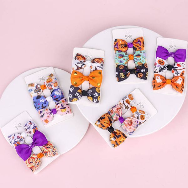 

girls hair accessories clips kids barrettes baby bb clip children halloween bow hairpin ribbon print 3pcs/sets b8208, Slivery;white