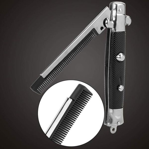 

hair brushes automatic foldable combs trimmer comb brush push button for men pocket knife, Silver