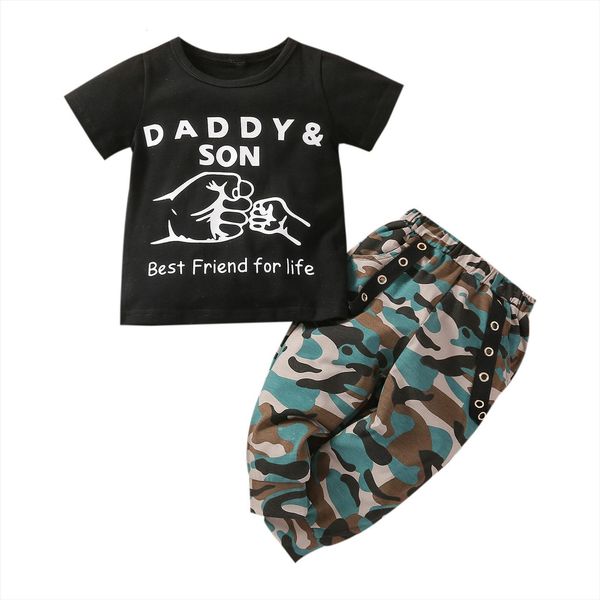 

2pcs set 0 3years toddler kid boy shirt summer pants short sleeve round collar camouflage printed loose trousers, White