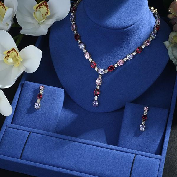 

earrings & necklace be 8 women teardrop luxury cubic zircon pendant set banquet gift accessory bijoux femme s470, Silver