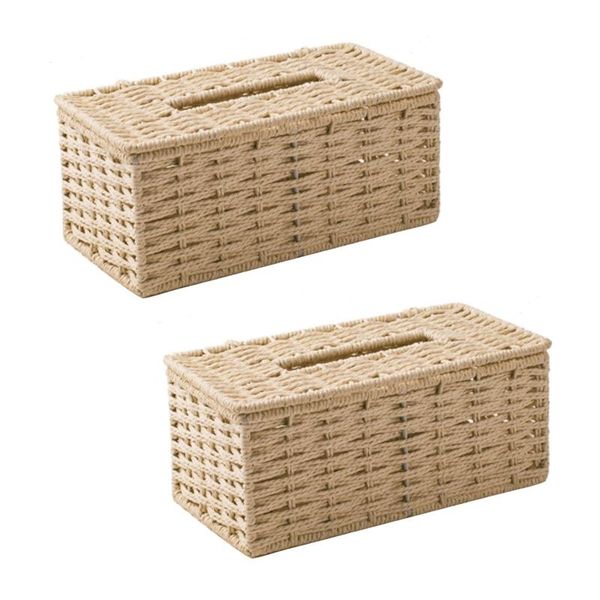

tissue boxes & napkins 2x rattan box, vintage napkin holder, case clutter storage container cover, living room desk decoration (beige)