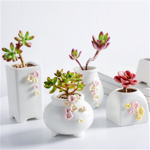 Cerâmica DIY Flor Pote Vaso Plantador Plantas Potted Bonsai Home Office Decor Desktop Ornamentos Jardim Suprimentos Suculentos Plantas Pot 210401