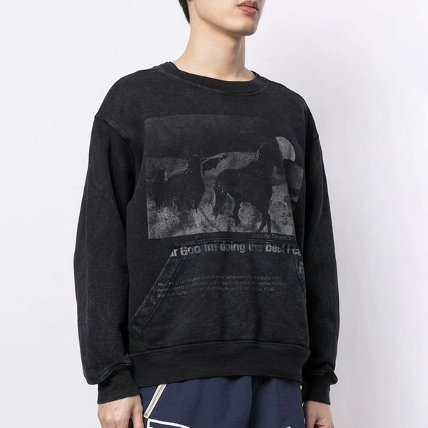 

21fw i can graphic crewneck pullover casual high street sweatshirt spring autumn steed printed men women sport long sleeve fashion sweater o, Black