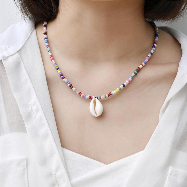 

pendant necklaces bohemia colorful beads shell choker necklace for women handmade statement charming collars fashion summer beach jewelry, Silver