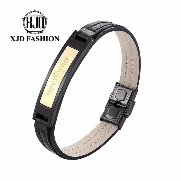 

cuff brand style men jewelry leather and stainless steel eagle accessory bracelet high quality, White