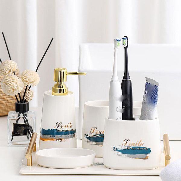 

ceramic green 5/set shower gel shampoo bottle gargle cup toothbrush tube soap dish home decoration bathroom service supplies bath accessory