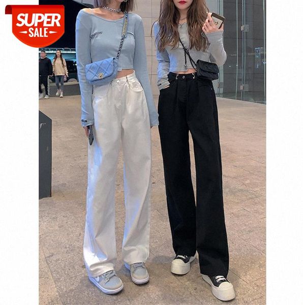 

white belt wide-leg jeans women loose and thin high-waisted straight-leg pants #gi52, Black;gray