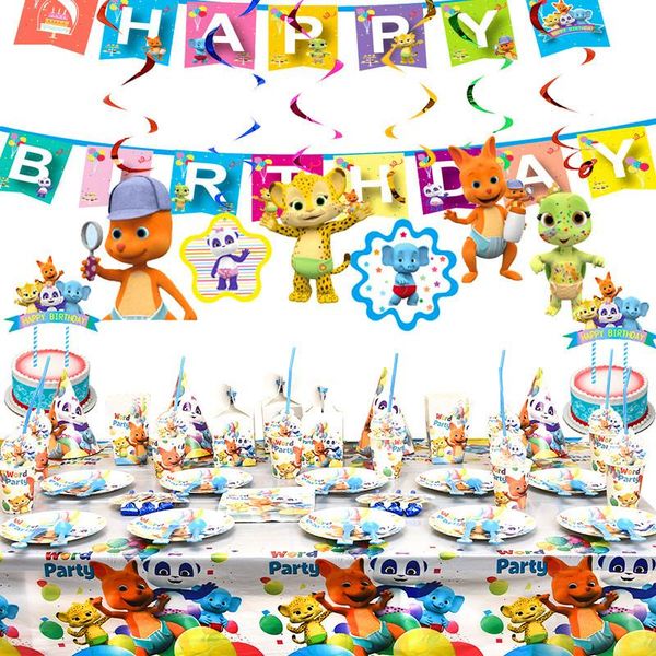 

disposable dinnerware word party theme birthday decoration tableware set cartoon animals paper cup plate baby shower kids supplies
