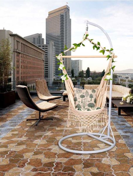 

nordic style home garden hanging hammock chair outdoor indoor dormitory swing with wooden rod camp furniture