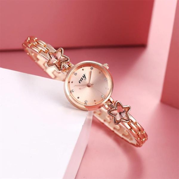 

wristwatches fashion pentagram bracelet watch women casual quartz mesh belt band wrist watches lw, Slivery;brown