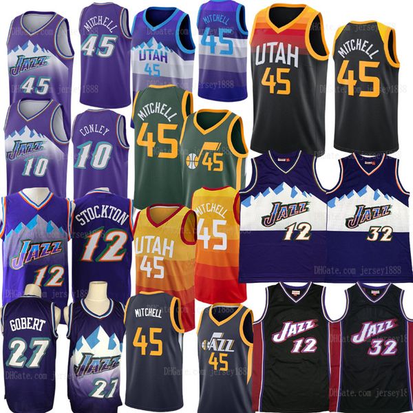 

basketball donovan mitchell jersey 45 man rudy gobert 27 mike conley 10 city finished earned edition purple black white yellow green navy bl, Black;red