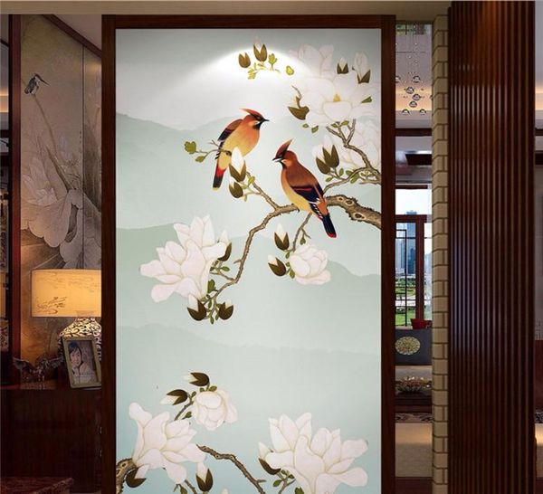 

custom wallpaper 3d hand-painted flowers and birds of chinese style porch background olay adornment wall paper wallpapers
