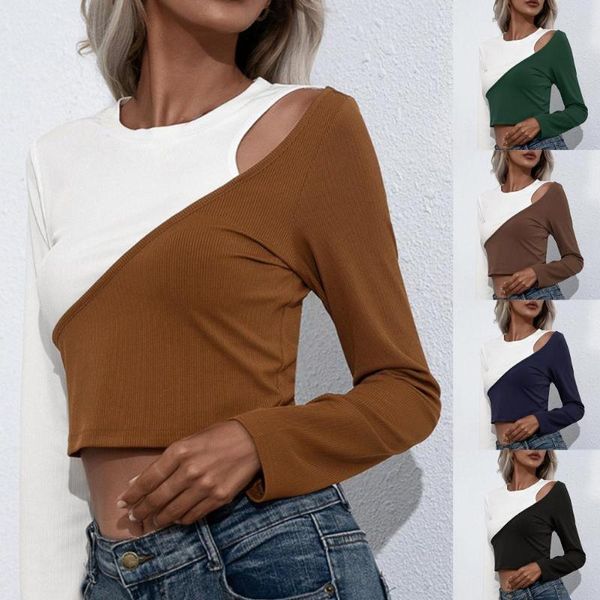

women's blouses & shirts crop fashionable crew neck lady fall navel-exposed autumn for trip, White