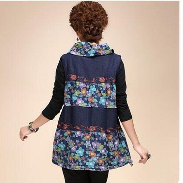 

women's vests 2021 high-end brand old printing ma3 jia3 cotton fertilizer mother long cowboy jacket in the spring and autumn, Black;white