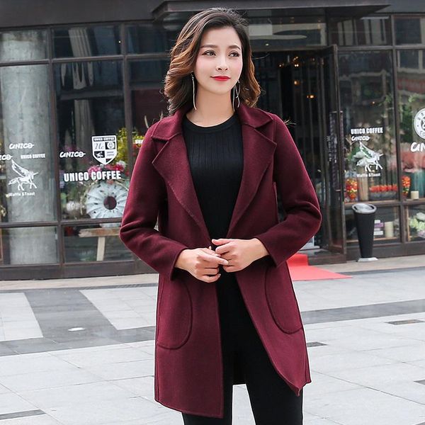 

women's wool & blends double-faced coat women long korean ladies coats autumn and winter woman clothes jacket abrigo mujer 2021 kj399, Black