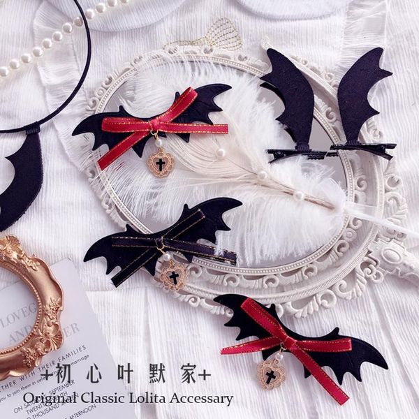 

party masks gothic lolita halloween seris bat wings love bow hairpin handwork side clip cosplay girl hair accessories headdress