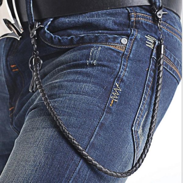 

keychains men trousers pant key wallet chains hip hop fashion punk rock leather braid layer waist belt chain long 63cm black/brown 2021, Silver