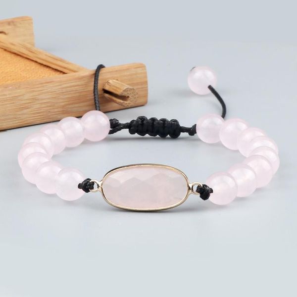 

beaded, strands trendy pink chalcedony beads pendant braided bracelet women natural stone jewelry gift for girlfriend, Black