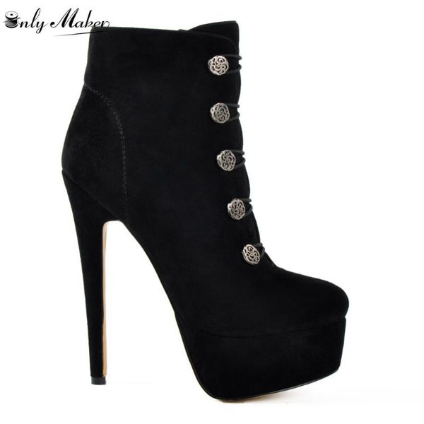 

boots onlymaker ankle for women round toe black color flock stiletto platform booties heel 16cm high pumps size35-46