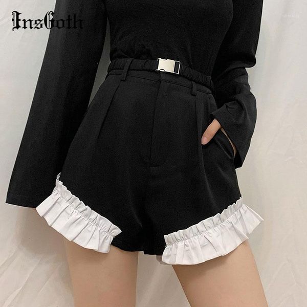 

women's shorts insgoth streetwear high waist black harajuku above knee fashion summer punk goth loose women, White;black