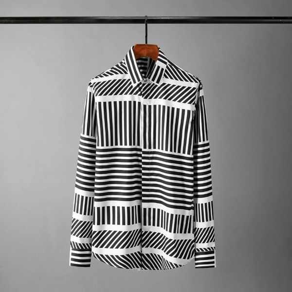 

men's casual shirts irregular stripe mens luxury long sleeve dress plus size 4xl fashion slim fit party man, White;black