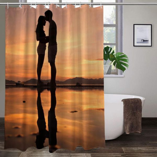 

sunlight beach girl palm tree surfboard landscape shower curtains woman printed chic curtain bathroom decor with hooks