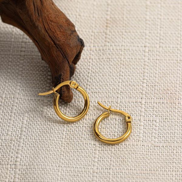 

hoop & huggie gothic retro stainless steel round circle gold hoops for women punk thin piercing earrings statement party jewelry, Golden;silver