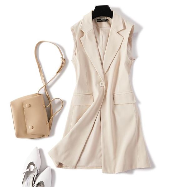 

women's vests women clothes spring and summer slim long female models white suit vest jacket sleeveless shoulder, Black;white