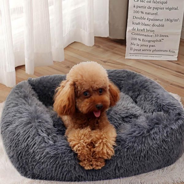 

cat beds & furniture dog bed soft plush pet with anti-slip bottom washable sleeping pad fluffy calming winter warm donut