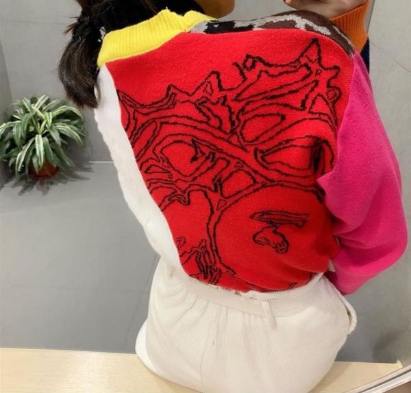 

fashion sweater long sleeve casual cardigan autumn v-neck patchwork knit spatching letter print, White;black