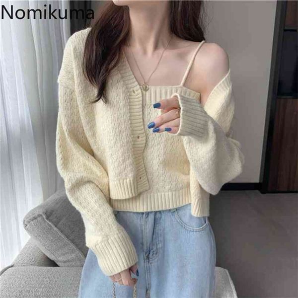 

nomikuma knitted cardigan women single breasted long sleeve knitwear korean chic all-match short sweater female 3e038 210918, White;black