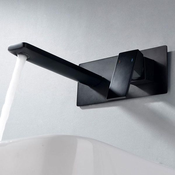

black bathroom faucet wall mounted and cold mixer embedded sink hidden wash basin tap concealed faucets