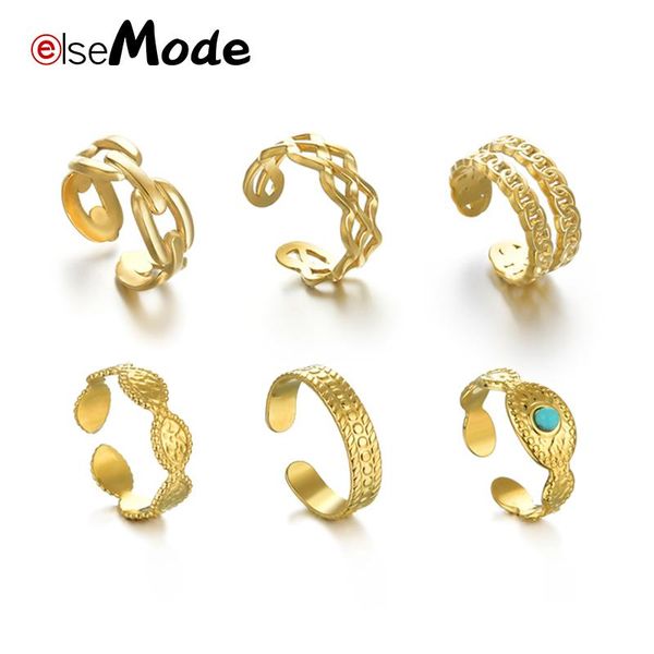 

wedding rings elsemode bohemian multilayers women ring fashion gold color stainless steel geometric adjustable trendy 2021 jewelry gifts, Slivery;golden